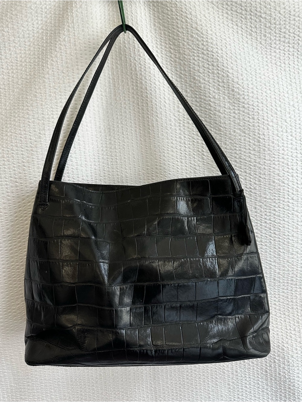 Vintage Monsac Black Croc Embossed Leather Shoulder Tote Bag Y2K